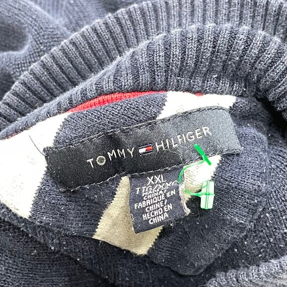 Tommy Hilfiger Sweater XXL Blue 1/4 Zip 100 Cotton Academia Mock Neck Minimalist - Picture 3 of 5